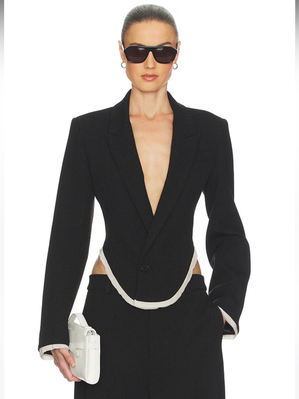NWT! Helsa Devereux Blazer With Chiffon Edge in Charcoal
